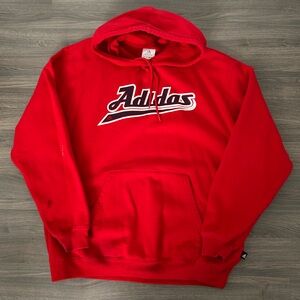 Vintage Y2K Adidas Spellout Graphic Hoodie Red and Navy